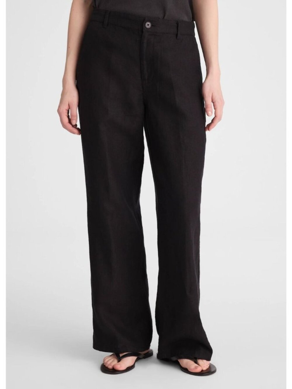 Madewell NZ252 The Zoe Relaxed Straight Pant in Black 100% Linen Size 6 NWT!